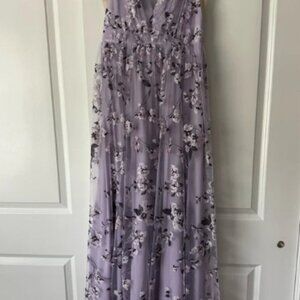 Monique Lhuillier Lavender Floral Maxi Dress